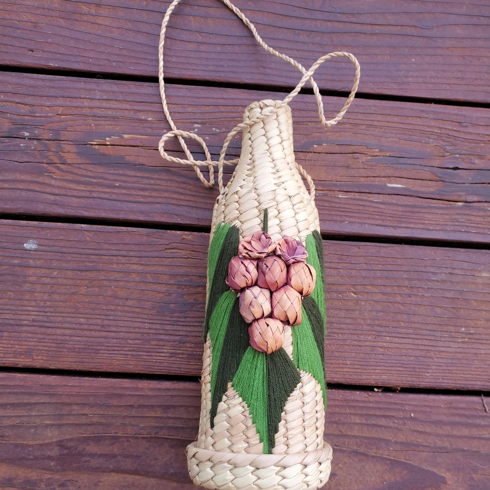 Vintage 70s Rattan Wine Bottle Holder